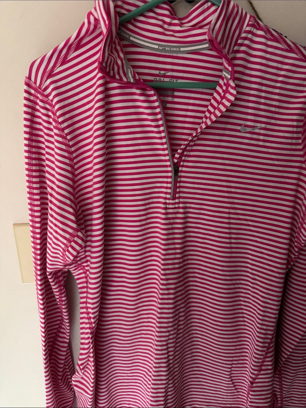Nike Pink & White Striped Quarter‑Zip Athletic Top